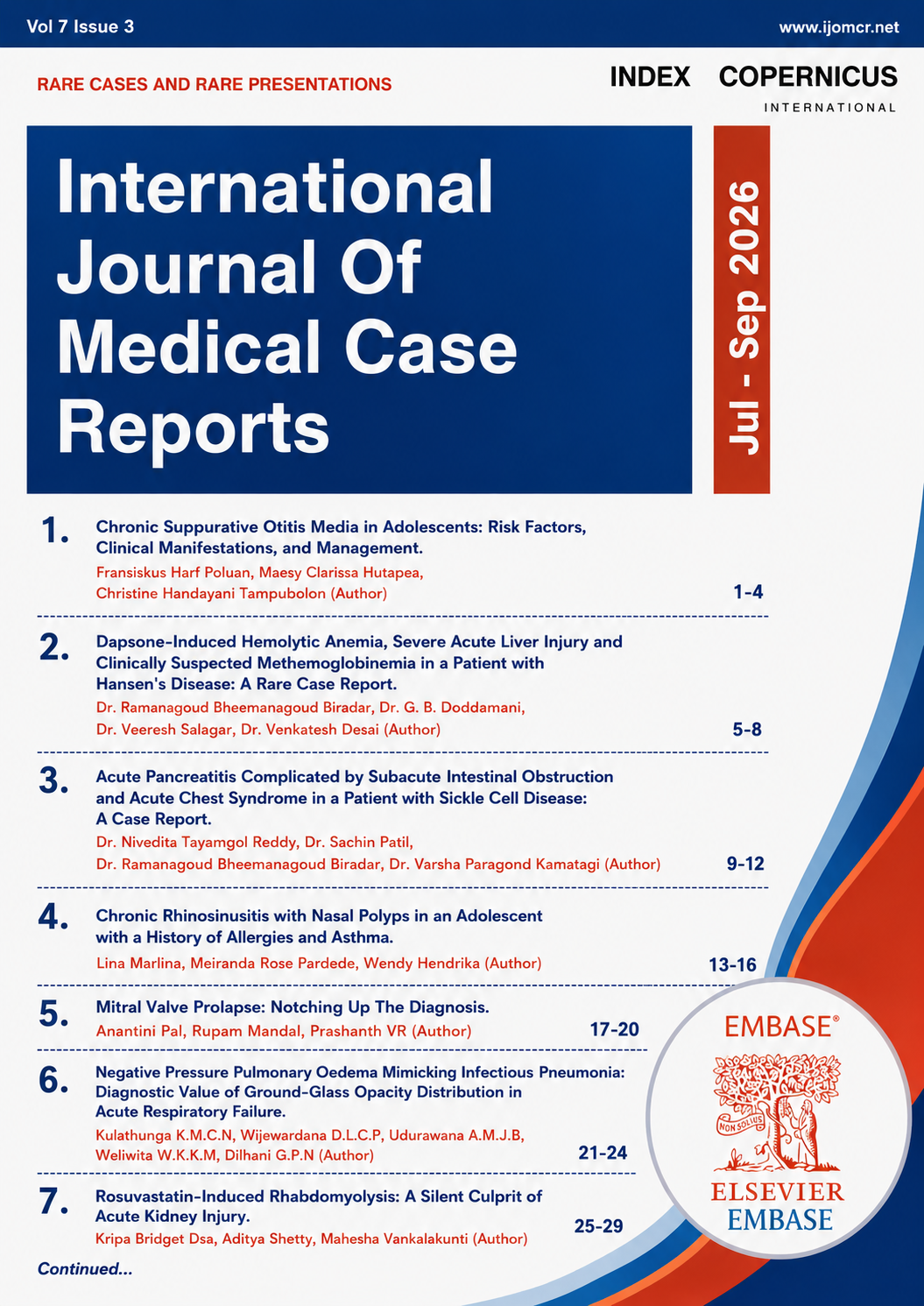 IJOMCR Vol 7 Issue 3 — EMBASE indexed medical journal cover